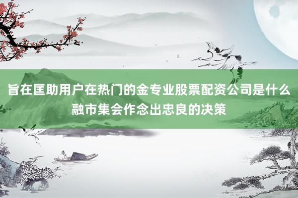 旨在匡助用户在热门的金专业股票配资公司是什么融市集会作念出忠良的决策